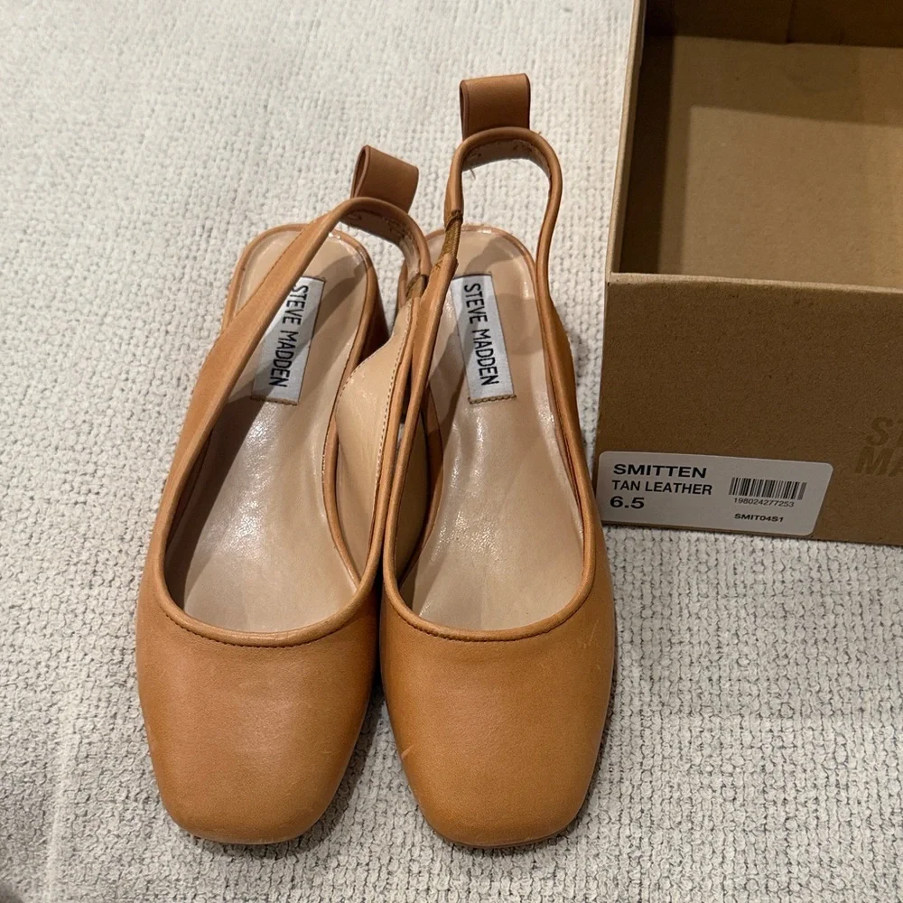 NWB Steve Madden Smitten Tan Leather Block Heel Slingbacks size 6.5 - Picture 1 of 4